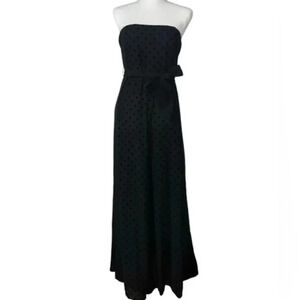 4Sienna Black Stapless Jumpsuit Corset Small Chiffon Velvet Dot Wide Leg